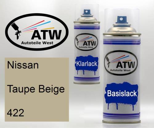 Nissan, Taupe Beige, 422: 400ml Sprühdose + 400ml Klarlack - Set, von ATW Autoteile West.